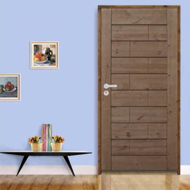 Imagem de Kit Porta De Madeira 210X92Cm Batente 11Cm Fechadura Stilo Cromada Externa Roma Pinus