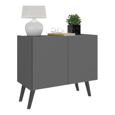 Imagem de Mesa De Cabeceira Retrô 2 Portas Multimóveis Mp4133 Grafite/preta Grafite/preto