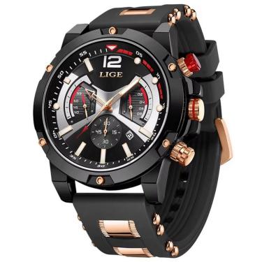 Imagem de Relógio De Quartzo Masculono Esportivo Impermeável À Prova Da Água 3atm Preto