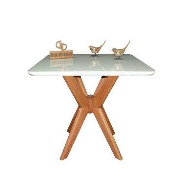 Imagem de Mesa Jantar Pandora Tampo Quadrado Laca Com Vidro 80cm Off White