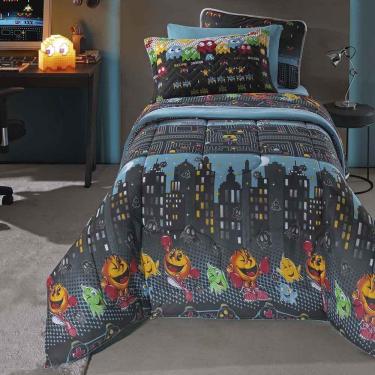 Imagem de Kit Edredom Alegria Dupla Face Solteiro 2 Peças Malha Estampada 100% Algodão Video Game