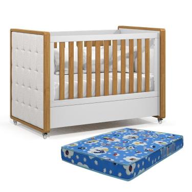 Imagem de Berço Americano Tutto New Branco Soft-freijó Com Capitonê E Colchão Physical - Matic Móveis Branco Soft-freijó