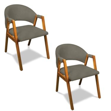 Imagem de Cadeira Sala De Jantar Em Madeira Kit 2 Yara Suede Grafite D03 - D'rossi