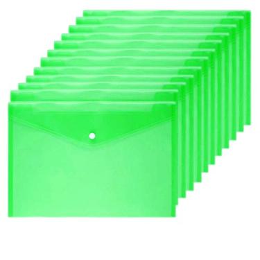 Imagem de Envelope de poliéster Wiekyze 12 peças envelopes de documentos com botão de pressão e pasta de documentos transparente de qualidade para tamanho A4, Verde