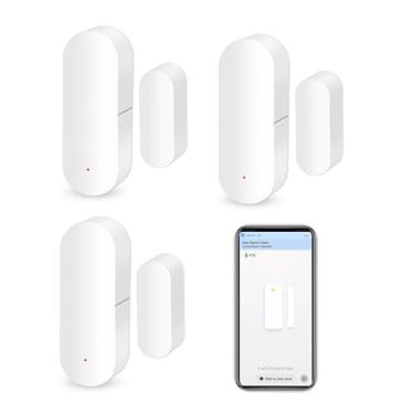 Imagem de Gaoducash Sensor De Porta/Janela Wi-Fi: Contato Inteligente Com Alertas Aplicativo, Detector Abertura Compatível Alexa/Google Assistant, Entrada Para Segurança Residencial E Automação (Pacote 3)
