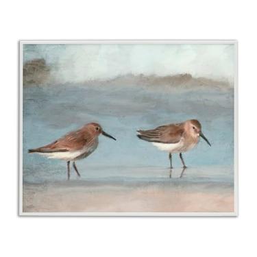 Imagem de Stupell Industries Little Two Sandpiper Pair Design de arte giclée emoldurado branco por Kim Allen, 14 x 11
