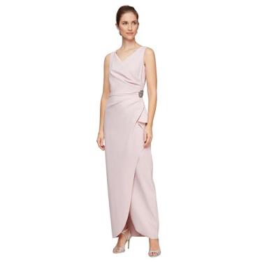 Imagem de Alex Evenings Vestido feminino longo franzido lateral para mãe da noiva com saia de babados cascata (tamanho pequeno e regular), Blush, 48