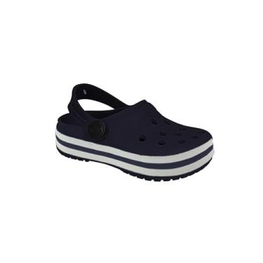 Imagem de Sandália Infantil Confortavel Estilo Clog com Tira Traseira Ajustável Sola Listrada Branca e Preta (Azul, BR, Criança de 4 a 8 anos, Faixa Numérico, M, 23, 24)