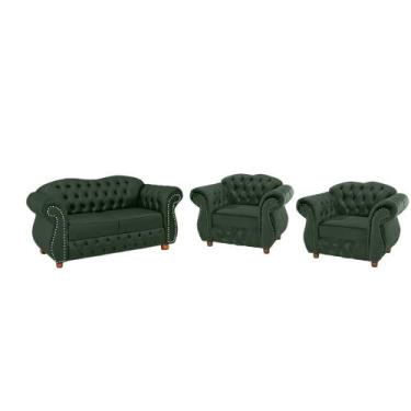Imagem de Sofá Chesterfield Merlo 2 lugares 1,80 + Duas Poltronas - Suede Verde 