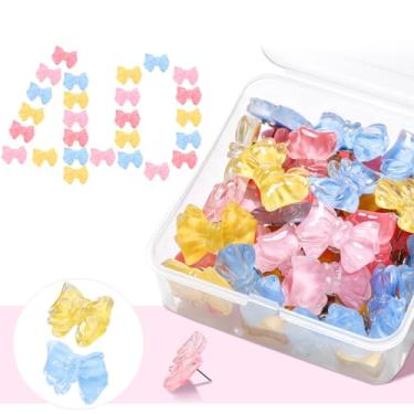 Imagem de Faccito 40 peças de alfinetes de pressão de laço fofos rosa adesivos decorativos cor macaroon para polegar para quadro de cortiça, quadro de avisos, mapas de parede de fotos, decoração de escritório