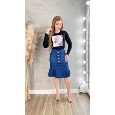 Imagem de Saia Jeans Moda Evangelica. - ATIVA SAIAS., P