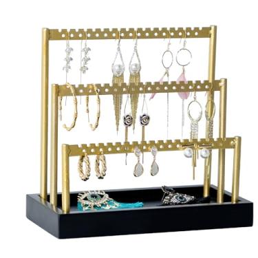Imagem de SANY DAYO HOME Suporte organizador de brincos, suporte de brinco, organizador de joias de 3 camadas com 105 furos de árvore para brincos e brincos de argola, presentes para mulheres, preto e dourado