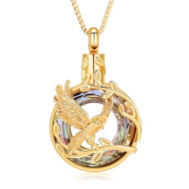 Imagem de QGJNSGC Colar de urna da árvore da vida para cinzas águia, anel de cremação, círculo da vida, pingente memorial de animais de estimação humanos, suporte de cinzas, presente para mulheres e homens, Aço