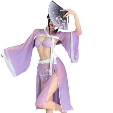 Imagem de SENJIY sexy exotic dress for women lingerie chinese cheongsam Qipao outfit Costume anime cosplay Rave Roleplay Nightgown Bodycon see-through High Split Chemise Babydoll bra Skirt Thong purple