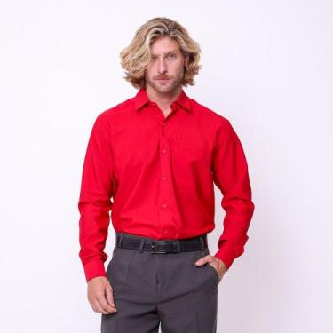 Imagem de Camisa Masculina Social Tecido Microfibra Vermelha Manga Longa - Blink