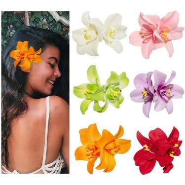 Imagem de Clipes de cabelo com flores artificiais boêmios havaianos para mulhere