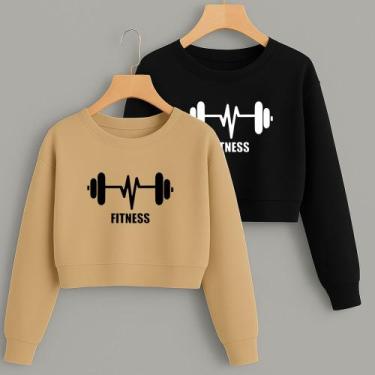 Imagem de Kit com 2 Cropped Moletom Estampa Barra Fitness Modinha Gym Academia T