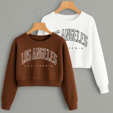 Imagem de Kit com 2 Cropped Moletom Estampa Los Angeles California Modinha Clean