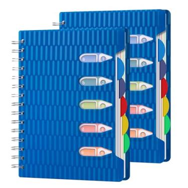 Imagem de CAGIE Caderno de 5 assuntos com divisórias, pacote com 2, caderno espiral de 240 páginas, 13 x 18 cm, caderno espiral pequeno, pautado para faculdade, caderno pautado de 100 g/m² com abas para