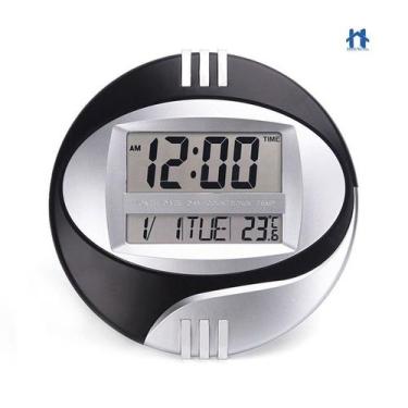 Imagem de Relógio De Mesa Digital Redondo 20cm Com Alarme Termômetro E Calendári