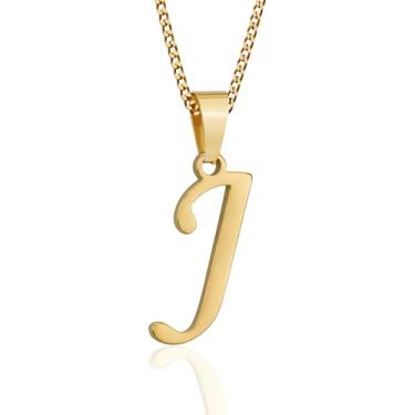 Imagem de Suweibuke Colar com inicial para homens e mulheres, meninos e meninas, banhado a ouro 18K, colar com pingente de 26 letras, joias personalizadas para presentes, Average, Aço inoxidável, Sem Pedra