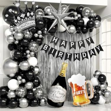 Imagem de EHOIHEI Decorações Para Festa De Aniversário Em Preto E Prata, Balões Metalizados Brancos, Faixas Franjas, Cortinas 16, 18, 21, 24, 32, 40, 50 60 Anos, Masculinas