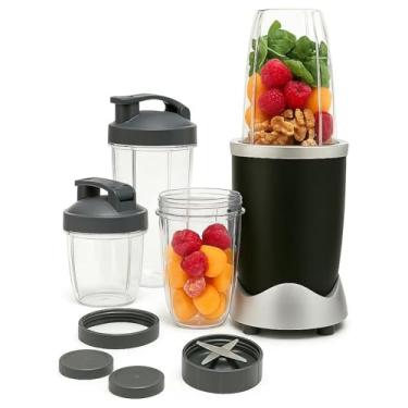 Imagem de Mini Liquidificador Triturador Portátil 220v 900W Potente Pequeno Elétrico - Com 4 Copos e 2 Tampas Preto