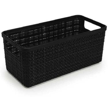 Imagem de Cesto Organizador Plástico Juta Alongado 27,5Cm Médio Preto