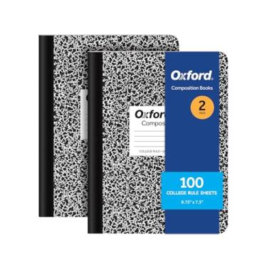 Imagem de Oxford Cadernos de composição, diários escolares de 24 x 19 cm, papel pautado universitário, capas de mármore preto, 100 folhas por livro, pacote com 2 (1002515)