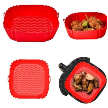 Imagem de Forma Assadeira Para Fritadeira Air Fryer Com Alça Em Silicone Reutilizável Quadrada (VERMELHO | 1 UN)