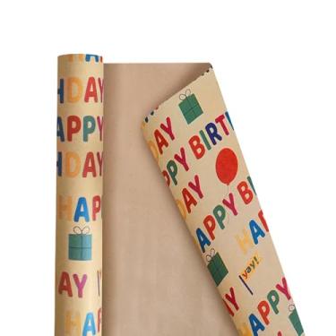 Imagem de Winjeto Papel de embrulho de aniversário, rolo de papel de embrulho, papel de embrulho kraft - padrão colorido de feliz aniversário para meninos, meninas, crianças, embrulho de presente para férias