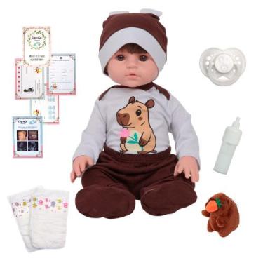 Imagem de Bebê Reborn Realista Menino Silicone Kit Capivara Acessórios - Cegonha