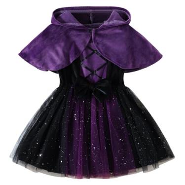 Imagem de ROYLAMP Conjunto de vestidos de tule para meninas, bruxa, Halloween, Paillette, 2 peças, capa com capuz de 1 a 6 anos, Roxa, 3-4 Anos