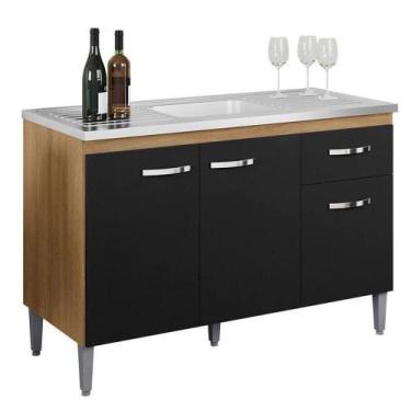 Imagem de Balcão De Pia Gabriela 120 Cm Amendoa Preto - Ajl - AJL MÓVEIS