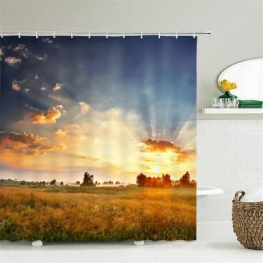 Imagem de Cortinas de chuveiro de paisagem para banheiro poliéster cenário natural floresta impressão cortina de chuveiro com gancho 180 * 200 cm, 45 W, W180 x H200 cm