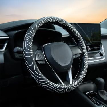 Imagem de Capa de volante de topografia de couro automotivo, antiderrapante, respirável, absorvente de suor, acessórios de carro de topografia universal de 36,8 a 38 cm, adequado para a maioria dos carros