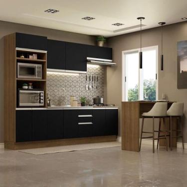Imagem de Cozinha 315002 Com Armário, Balcão E Bancada Rustic/Preto - MADESA