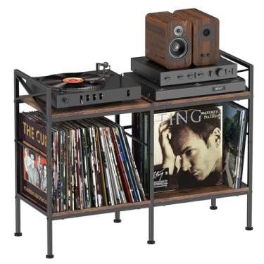 Imagem de Armazenamento de discos de vinil, gabinete de toca-discos, suporte para toca-discos com armazenamento de vinil, até 200 álbuns, gabinete estéreo para sala de estar, quarto, marrom