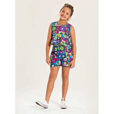 Imagem de Conjunto Verão Menina Pink Cropped Regata e Shorts Com Babado Mosaico 