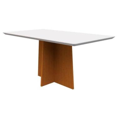 Imagem de Mesa De Jantar Tampo Vidro Angra 160 Cm Off White Base Ypê - DROSSI