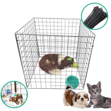 Imagem de Cercado Móvel 4 Telas Tela Aramada 60x60cm Coelho Porquinho Gato Cacho