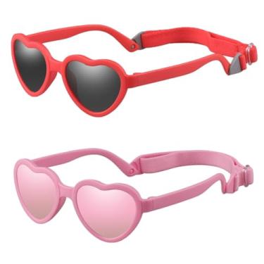 Imagem de FBHLZ Óculos de sol polarizados Baby Heart para crianças, flexível, dobrável, com alça ajustável, idade de 0 a 24 meses, Vermelho + rosa, One Size