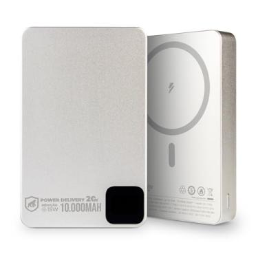 Imagem de Gshield Power Bank Slim Carregador Portátil Universal com Saída USB-C PD 20W + Carregamento Wireless Sem Fio Compatível com MagSafe até 15W, Titanium (10000mAh | 1,5CM Espessura)