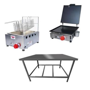 Imagem de Kit Lanchonete Mesa de Manipulação 100x55cm + Fritadeira a Gás 1 Cuba 