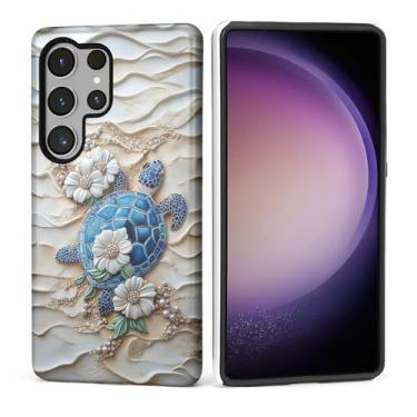 Imagem de Kapadiy Capa para Samsung Galaxy S24 Ultra [design floral tartaruga marinha, praia, oceano, areia] - proteção dupla híbrida (silicone + policarbonato rígido), à prova de choque, capa protetora para