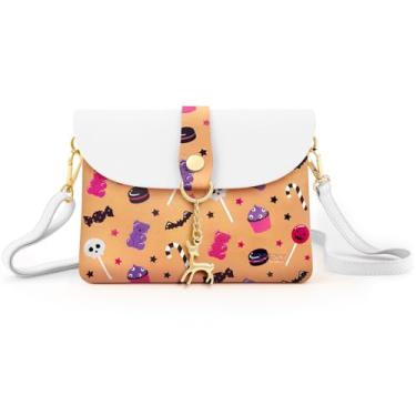Imagem de AISPARKY Pequena bolsa transversal, bolsa pequena de couro PU para meninas com pingente com alça/alça de corrente dourada, Hallowen-laranja, Bonito