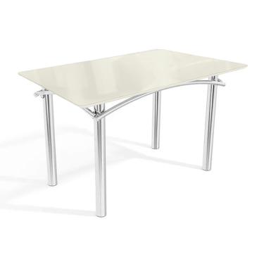 Imagem de Mesa p/ Cozinha Elba Tampo Madeirado c/ Vidro 120cm Cromada/Off White - Kappesberg
