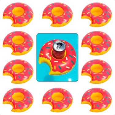 Imagem de Kit 10 Porta Copos Boia Inflavel Piscina Varios Formatos Porta Lata Brinquedos para Piscina (Donuts Rosa)