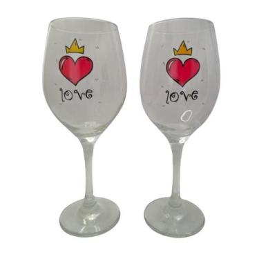 Imagem de Kit 2 Taças Coração Amor Casal Personalizada Vinho - META ATACADO