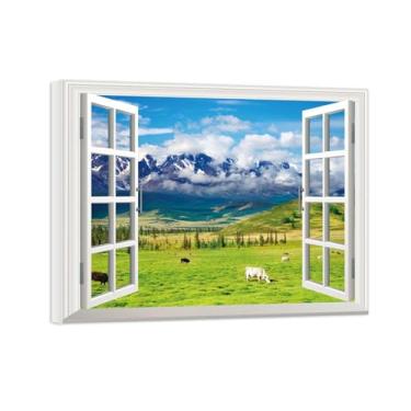 Imagem de Impressões em tela paisagens-Arte parede para janela falsa-Animais pastagens Montanha-Natureza Pintura Decoração Banheiro Tela Embrulhada 60x80cm
